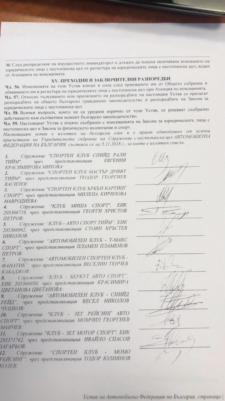 Автомобилна федерация на България - устав